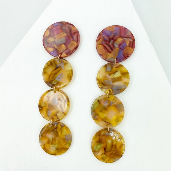 Iridescent Camel Dot Drop Earrings w/ Pink Stud - Picture 6 of 6